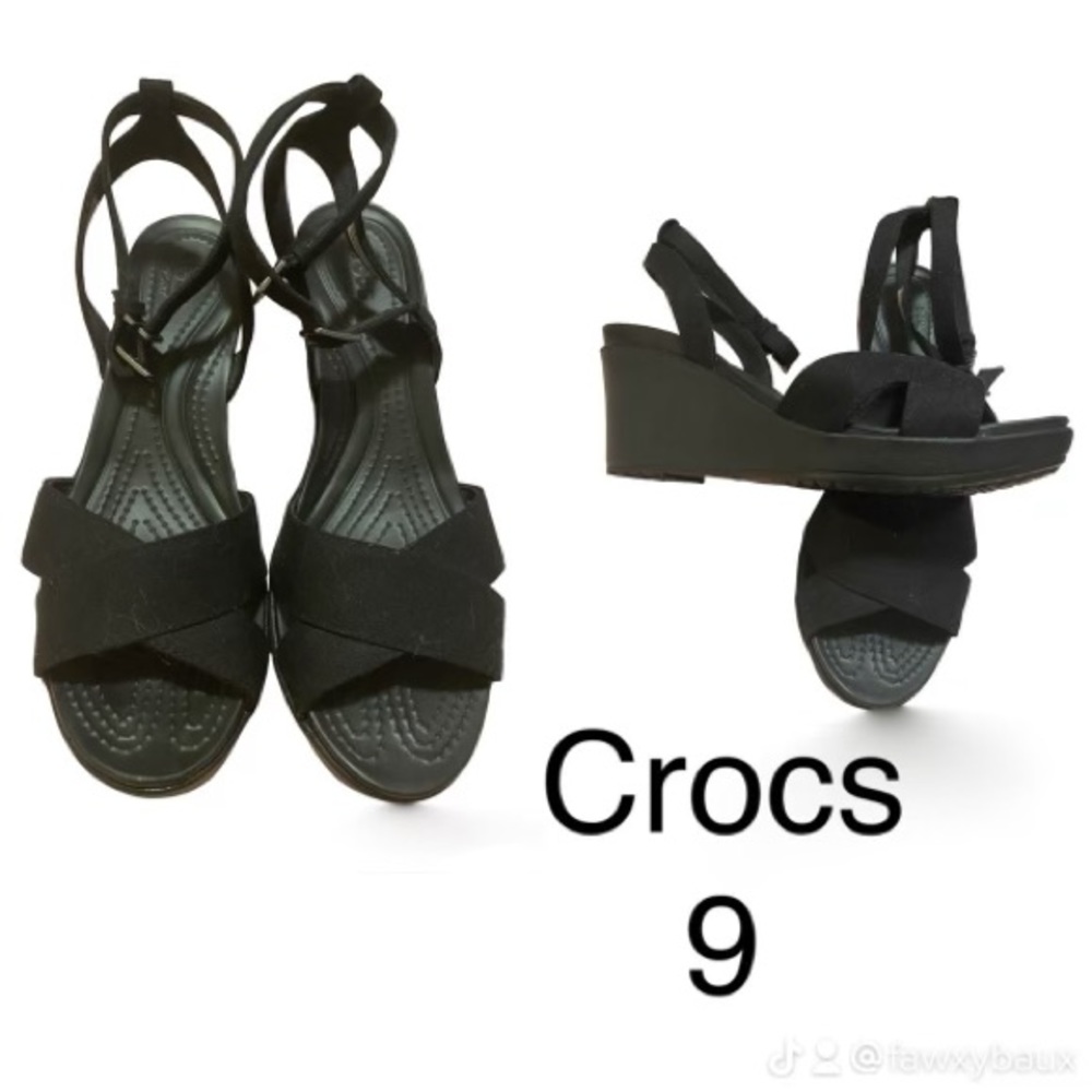 Black croc sandal heels